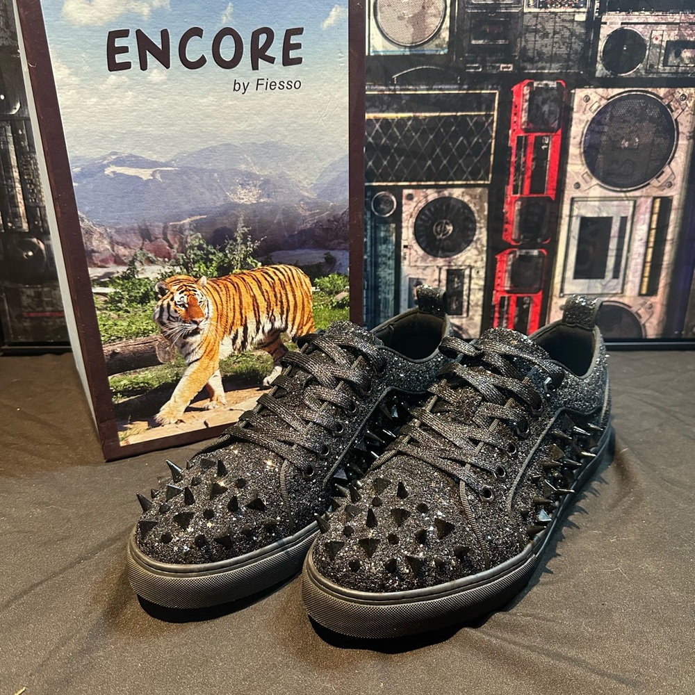 Fiesso Black Spiked Sneakers